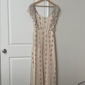 Torrid Cream and Pink Floral Maxi Dress